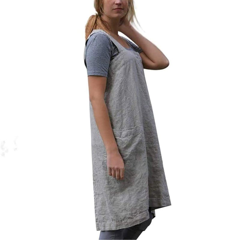 YESDOOD Apron for Womens Cotton Linen Apron Cross Back with Pockets Pinafore Dress for Baking Cooking - Image 3